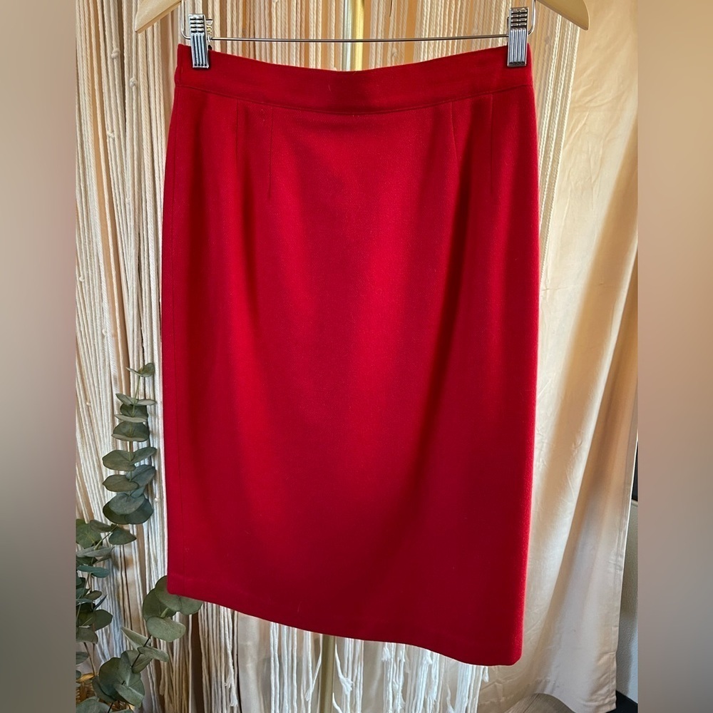 Vintage Radcliffe Wool midi Pencil Skirt professional office wear red size 8